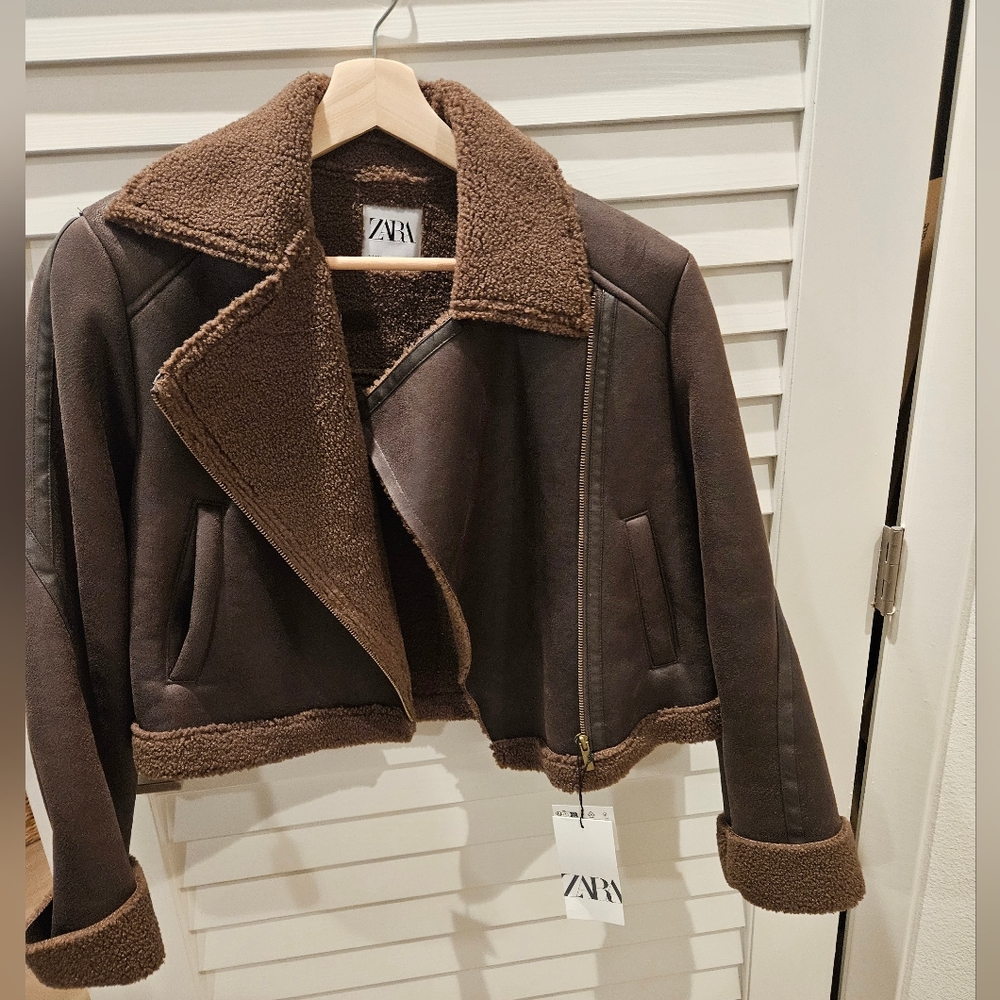 Zara NWT shearling jacket XS - Picture 8 of 11